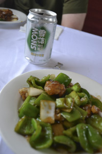 Chinese Beer and Chicken - lunch on the Trans-Siberian Railway, China