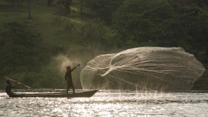 Fisherman casting a net in Uganda near Jinja